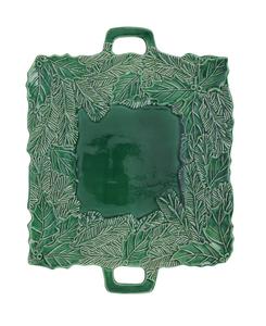 VIETRI Квадратное блюдо с ручкой Lastra Holiday Green с фигурной ручкой
