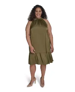 Платье А-силуэта из атласа больших размеров с воротником-стойкой Vince Camuto