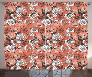 Штора ABAKUHAUS с рустикальным цветочным рисунком, нарисованными вручную романтическими розами, для спальни, присборенная, с петлями и крючками, 280 x 225 см, цвет лососевый темно-серо-белый Abakuhaus