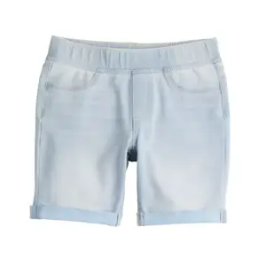 Девчачьи бермуды с завышенной талией на резинке 6-20 лет в обычных и больших размерах So, цвет light wash