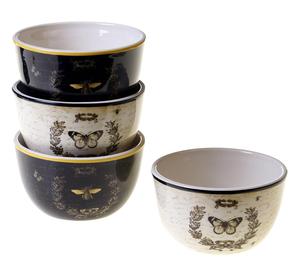 Certified International French Sunflowers Ice кремовый Bowl, 15 см, набор из 4 шт, ассорти дизайнов, черный