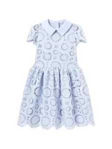 Платье с цветочным кружевом и воротником Self-Portrait Kids, синий