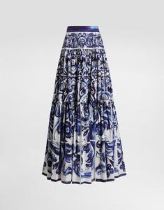 Длинная поплиновая юбка с принтом «майолика» Dolce & Gabbana, принт