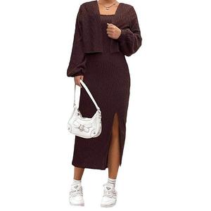 Женский комплект из платья с разрезом и укороченного кардигана Clearflower