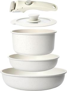 Набор кастрюль и сковородок GiPP с антипригарным покрытием, 5 шт, гранитное покрытие, белый