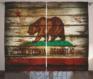 Шторы ABAKUHAUS с изображением флага в стиле рустик, доски в стиле калифорнийского флага, универсальные ленточные шторы для гостиной с петлями и крючками, 280 x 225 см, ярко-коричневый, кремовый и зеленый цвета Abakuhaus