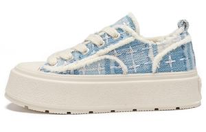 Хлебные крошки потертые края платформенные туфли стильные скейтбординг обувь женские HERLOOK, синий серебряный Star Fabric