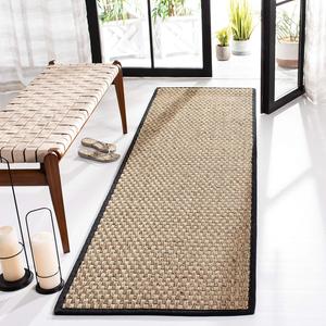 Ковер-дорожка SAFAVIEH, 77 x 366 см, Natural Fiber Collection - Natural & Black, Seagrass, узор Basketweave с каймой (NF114C)