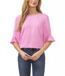 Блуза CeCe Ruffle Cuff Crew Neck Blouse, Bright Peony