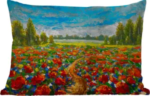 Подушка для улицы - Масляная краска - Живопись - Цветы - Пейзаж - 50x30 см - Устойчива к атмосферным воздействиям - Подушка для отдыха - Подушка для дивана - Украшение для гостиной MuchoWow