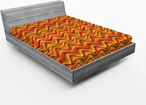 Простыня на резинке ABAKUHAUS с геометрическим узором, узор Дюны пустыни, общая информация о дизайне, теплая цветовая палитра, стиль ретро-арта, 160 x 200 см, разноцветная Abakuhaus