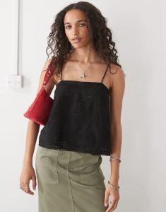 COLLUSION Топ-комбинация с открытой спиной в технике пэчворк крючком черного цвета