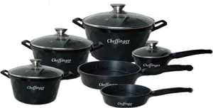 Набор посуды для индукционной плиты из 12 предметов, кастрюли ромбовидной формы, литые алюминиевые крышки, черные перчатки cheffinger
