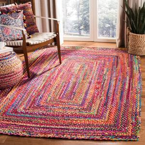Ковер SAFAVIEH, 153 x 244 см, из коллекции Braided - Red & Multi, ручное плетение из хлопка, бохо стиль, двусторонний, идеально для гостиной, спальни (BRD210A)