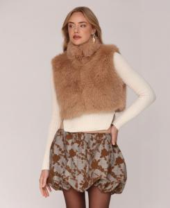 Женский укороченный жилет без рукавов из искусственного меха Avec Les Filles, Camel