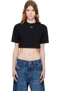 Укороченная футболка с ребристым принтом "Off" Off-White, черный