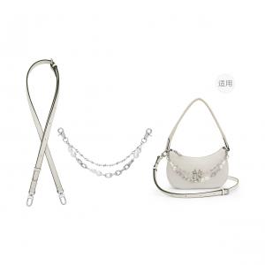Lan Bao Fan Металлическая сумка для женщин с жемчужной цепочкой, [Combo Set]White Shoulder Strap+Double-Layer Decorative Chain