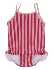 Полосатый купальник с оборками Petit Bateau, розовый