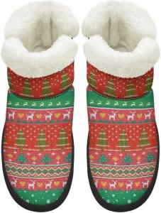 Сапоги KEIAHUAN EIAHUAN для женщин с меховым воротником, зимние теплые противоскользящие ботинки, удобные для улицы, Christmas Tree Reindeer