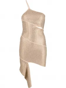 Платье асимметричного кроя с кристаллами ANDREĀDAMO, нейтральный