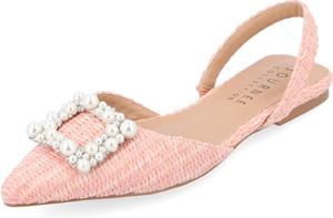 Женские балетки Journee с открытой пяткой, заостренным носком и декором в виде жемчуга и рафии, слайдеры Hannae Journee Collection, розовый