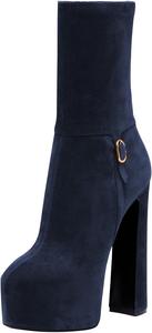 Женские сапоги FYS с круглым носком, средней длины до голени, массивным каблуком, высокие ботильоны с боковой молнией, сексуальные вечериночные клубные туфли, размеры 4-16 US, Navy