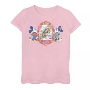 Футболка с плакатом «Дисней Микки и Минни» для девочек 7–16 лет в стиле ретро «Год тигра» Licensed Character, розовый