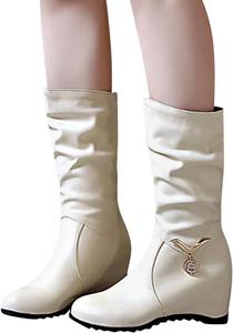 Женские ботильоны на платформе ZBYY, модные скрытые массивные туфли с ремешком на щиколотке, противоскользящие с круглым носком, мешковатые со сборкой, широкие зимние сапоги средней длины, 5.5 Beige