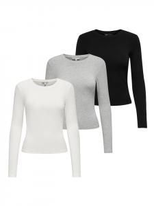 ONLY Комплект из 3 футболок с длинными рукавами, черного, кремового и серого цвета