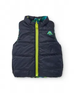 Стеганый жилет для мальчика темно-синего цвета с зеленой застежкой и деталями в виде космического корабля Tuc tuc