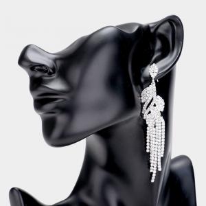 Вечерние серьги-подвески в форме листа со стразами - прозрачные, серебристые Fashnzfab, прозрачный/серебряный