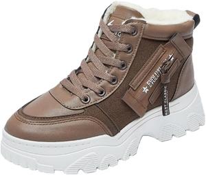 Женские зимние ботинки с толстой подошвой - утепленные высокие кожаные шнурованные повседневные зимние ботинки HoaloX, Brown