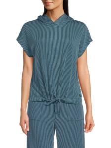 Полосатый топ с завязкой на талии и капюшоном Andrew Marc, цвет Deep Sea Blue