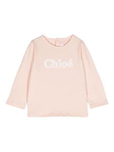 Chloé Kids футболка с вышитым логотипом, розовый
