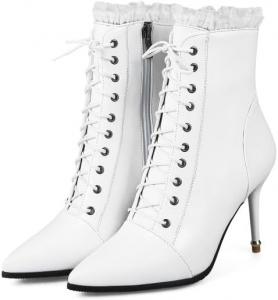 Женские ботильоны на высоком каблуке из искусственной кожи с шнуровкой и заостренным носком WAOLSU, White