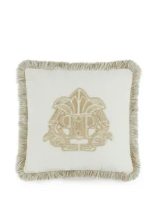 Подушка с монограммой и бахромой Philipp Plein, бежевый