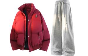 Толстовка Casual Sportswear утепленная с капюшоном унисекс X1617, красный top+черный серый fleece-lined pants