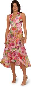 Платье Adrianna Papell Printed High-Low Dress, цвет Pink Multi 1