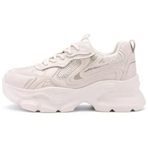 Satchi Synthetic Leather Height Increasing Low top Chunky Sneakers Women's Apricot