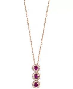 Ожерелье с подвеской в виде тройного ореола из 14-каратного золота с изумрудом (1/6 карата) и бриллиантом (1/10 карата) длиной 18 дюймов Lali Jewels, ruby