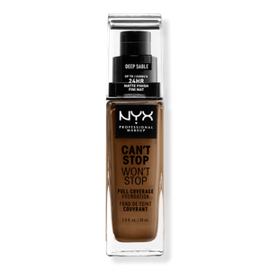 Тональная основа Can't Stop Won't Stop с матовым покрытием, обеспечивающая полное покрытие в течение 24 часов. NYX Professional Makeup, Deep Sable (deep w/ neutral undertone)