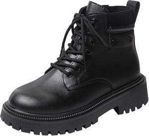 Женские ботильоны на шнуровке с боковой молнией, повседневные, осенне-зимние, модные, ботинки в стиле милитари, классический круглый носок, для прогулок Generic, A-Black