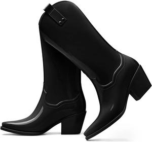 Женские резиновые ковбойские сапоги Дождевые сапоги для женщин На каблуке средней высоты Generic, Black
