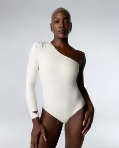 Спортивное боди в рубчик с регулируемым узлом на талии Black Limba, кремовый