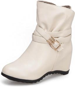 Женские модные ботильоны с скрытой средней танкеткой, с круглым носком, пряжкой, на подъем, свободного кроя, нарядные короткие ботинки JOEUSTY, Beige