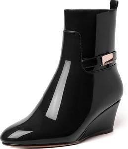 Женские ботильоны WAYDERNS на шнуровке с закругленным носком, лаковые, модные, на клиновидном низком каблуке, высотой 5 см, Black