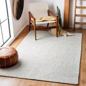 Ковер SAFAVIEH, 153 x 153 см, коллекции Micro-Loop — Light Grey & Ivory, ручной работы из шерсти, идеален для помещений с высокой проходимостью в гостиной, спальне (MLP176F)