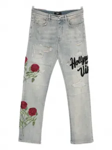 Джинсы с вышивкой в виде роз и эффектом потертостей Amiri, синий