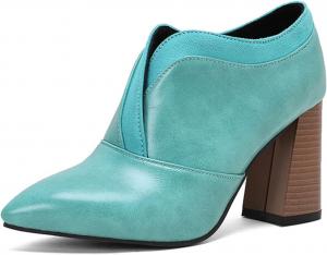 Ботильоны Alyaafifa на массивном каблуке для женщин, с острым закрытым носком, высокие на платформе, слипоны, двухцветные кожаные и замшевые, модные короткие ботинки с V-образным вырезом, трендовые для вечеринок, свиданий и выпускных, Turquoise - A