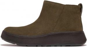 Женские ботильоны FitFlop F-mode из замши на платформе с молнией, Deep Olive